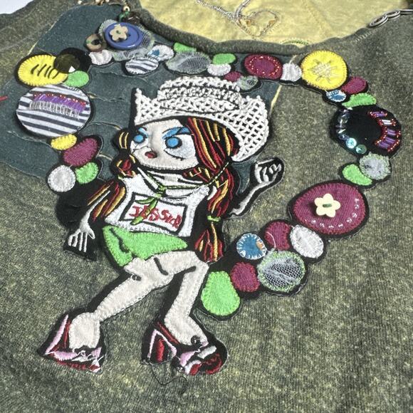 Rare Varno Y2K Harajuku Tank S/M Handmade Patch Beaded Embroidered Top - Picture 8 of 12